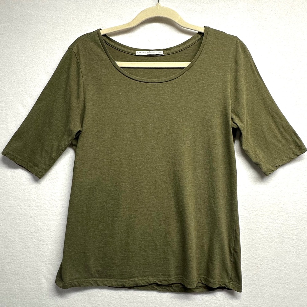 Peruvian Connection Top Tee Women S Olive Green Pima Cotton Elbow Sleeve Scoop